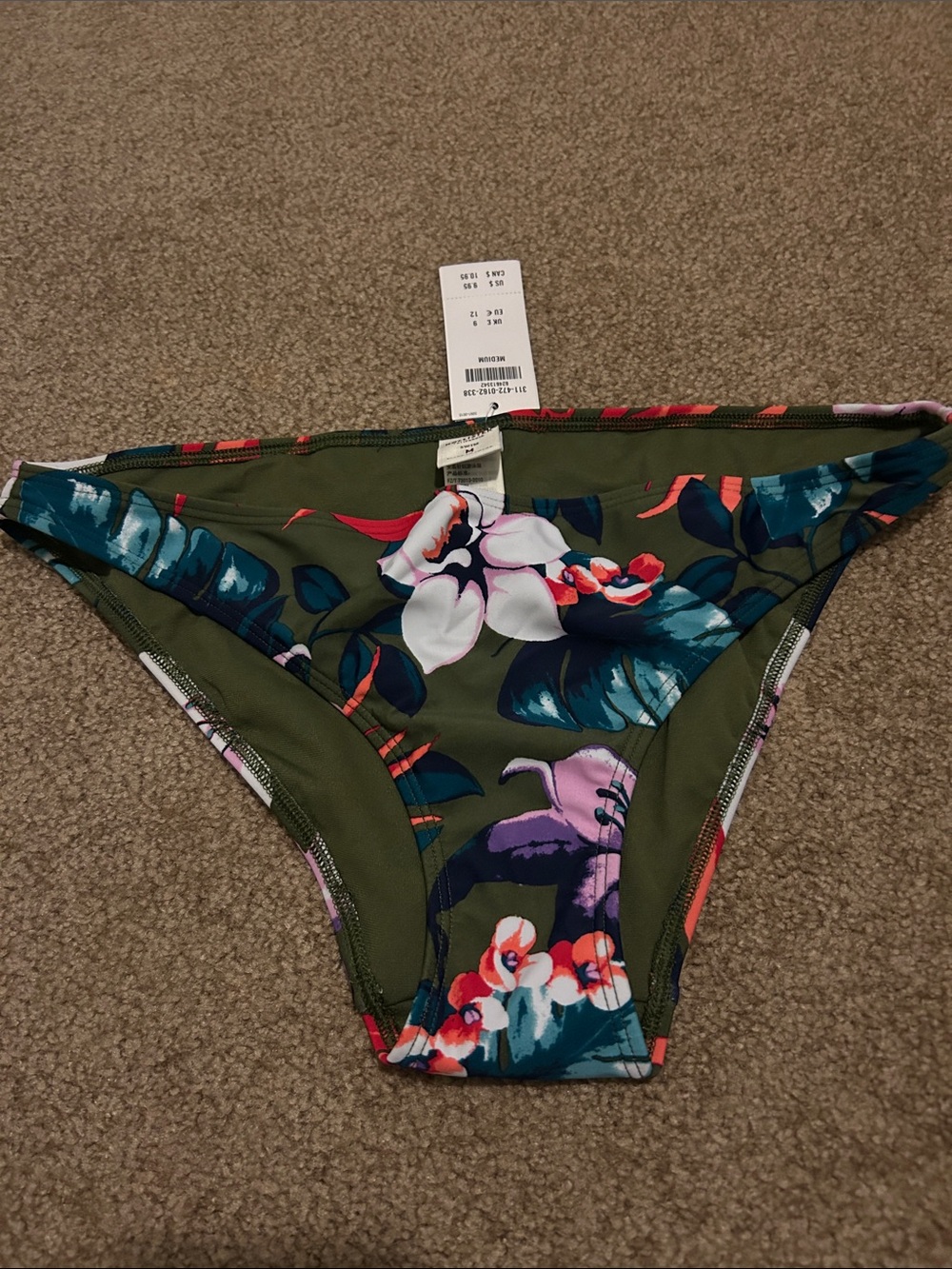 NWT Hollister Floral Olive Green Bikini Bottom size medium